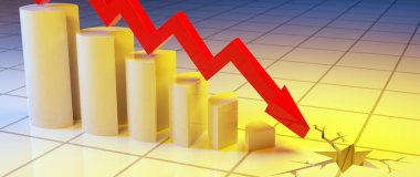 Borsa çöküşünü temsil eden grafikler. 3d illüstrasyon