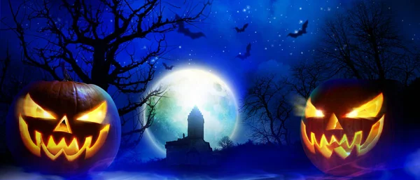 Halloween Hintergrund Mit Friedhof Gruseliger Nacht — Stockfoto