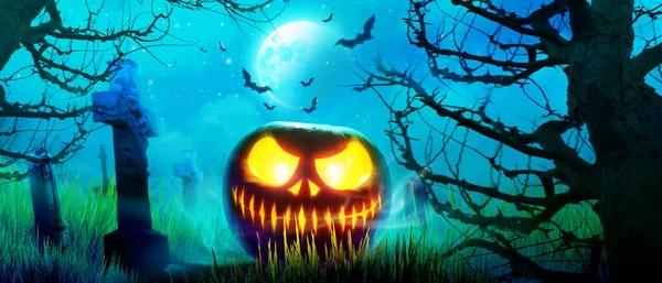 Halloween Sfondo Con Zucca Una Notte Spettrale — Foto Stock