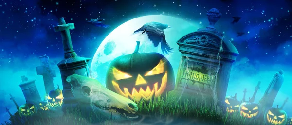 Halloween Sfondo Con Zucca Una Notte Spettrale — Foto Stock