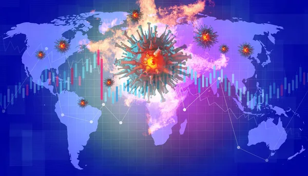 Världsekonomin Och Koronaviruskonceptet Coronavirusets Påverkan Världen Illustration — Stockfoto