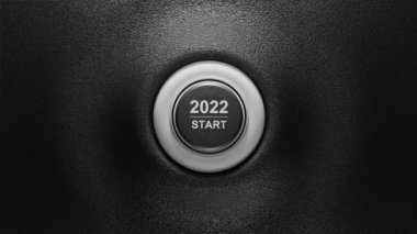 2022 'ye başla. Mutlu yıllar düğmesi. 3B film