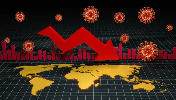 Världsekonomin Och Koronaviruskonceptet Coronavirusets Påverkan Världen Illustration — Stockfoto