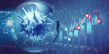 Dünya ekonomisi ve korona virüsü kavramı. Koronavirüsün dünya üzerindeki etkisi. 3d illüstrasyon