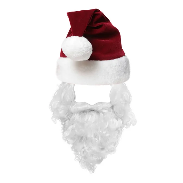 圣诞老人的帽子和胡子服装 圣诞快乐概念贺卡 — 图库照片