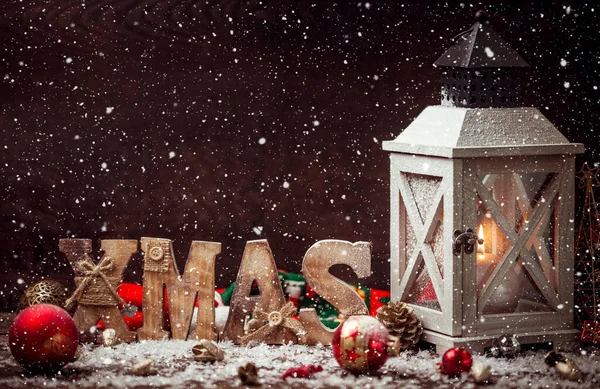 Сцена Рождественским Фонарем Открытки Рождеством — стоковое фото