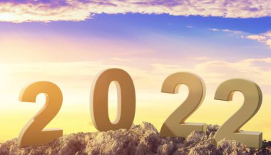 2022 Yeni Yıl Festivali için yaratıcı tasarım konsepti. 3B illüstrasyon