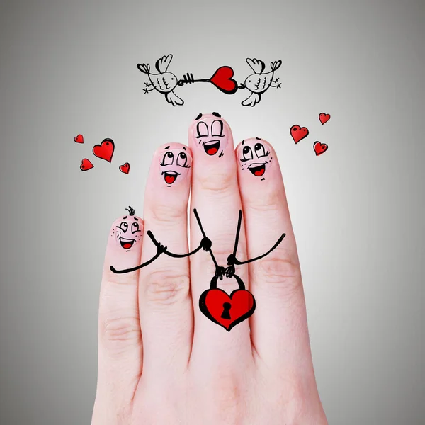 Malované Šťastné Prsty Lásce Šťastný Rodinný Koncept — Stock fotografie