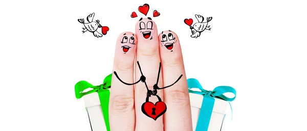 Bemalte Glückliche Finger Liebe Glückliches Familienkonzept — Stockfoto