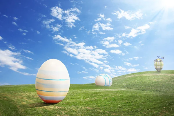 Osterkomposition Mit Eiern Festliche Dekoration Frohe Ostern — Stockfoto