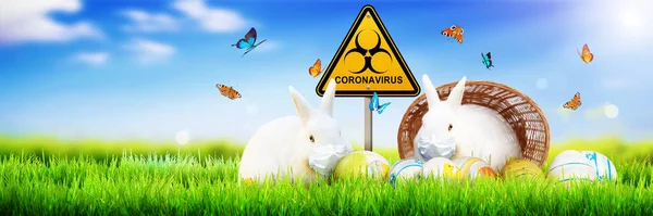 Påsk Komposition Med Coronavirus Tema Påskkarantän — Stockfoto