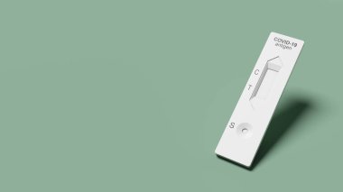 Covid hızlı antijen burun testi. Evde ya da Corona test istasyonunda kendini test et. 3d illüstrasyon