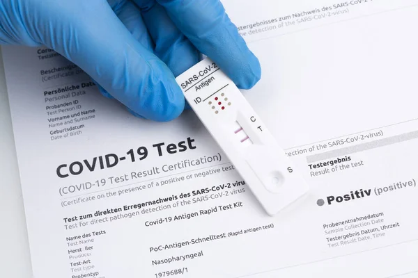 Express corona test. Positive covid antigen test.