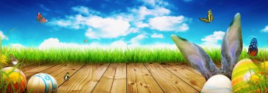 Tavşanlı Paskalya kompozisyonu. Şenlik dekorasyonu. Mutlu Paskalyalar.