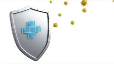 Kalkanlı Covid-19 aşı konsepti. 3B video