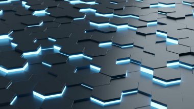 Modern metalik bal peteği ve altıgen arka plan deseni. 3d oluşturma