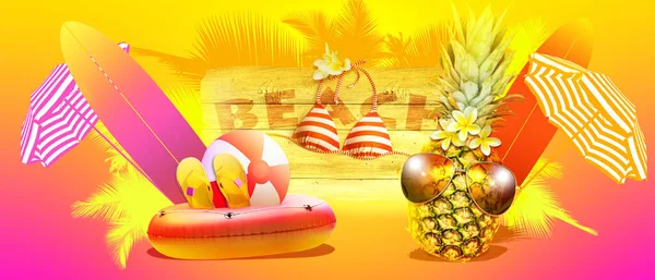 Tropical Summer Vacation Concept Funny Pineapple — Stock Photo, Image