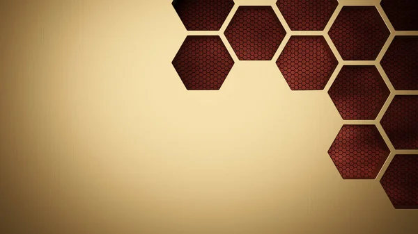 Gold Metallic Honeycomb Hexagon Background Pattern Rendering — Stock Photo, Image