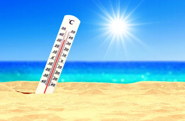 Quecksilberthermometer Sommerhitze Oder Klimaschutzkonzept Der Erderwärmung — Stockfoto