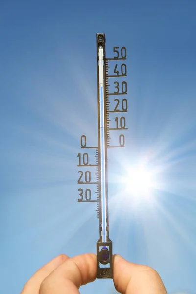 Merkür Termometresi Yaz Sıcağı Veya Küresel Isınma Iklim Değişikliği Kavramı — Stok fotoğraf