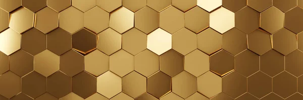 Panal Metálico Dorado Patrón Fondo Hexágono Renderizado — Foto de Stock