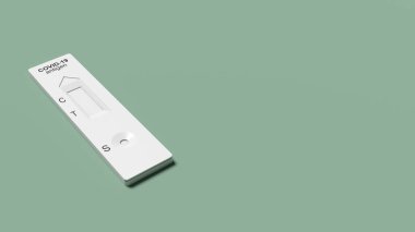 Covid hızlı antijen burun testi. Evde ya da Corona test istasyonunda kendini test et. 3d illüstrasyon