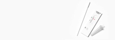 Covid hızlı antijen burun testi. Evde ya da Corona test istasyonunda kendini test et. 3d illüstrasyon