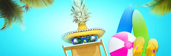 Concepto Vacaciones Verano Tropical Con Piña Divertida — Foto de Stock