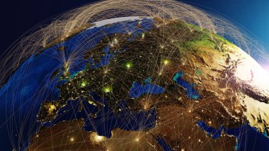 Küresel bağlantı kavramı. Dünya Gezegeni Ağ Küresi. 3d oluşturma