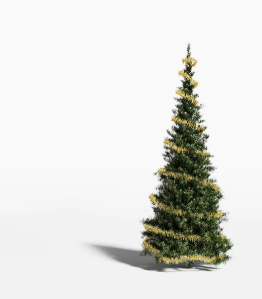 Árvore Natal Decorada Com Guirlandas Fundo Branco Renderizar — Fotografia de Stock