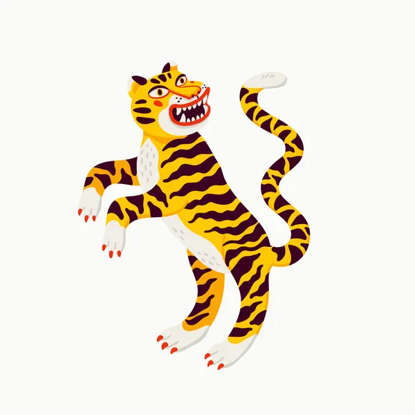 Иллюстрация вектора тигра, карикатура желтого тигра на белом фоне. Органическая плоская векторная иллюстрация — стоковый вектор