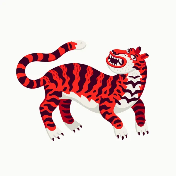 Tiger vector illustration, cartoon red tiger on white background. Organic flat style vector illustration. — Stock Vector