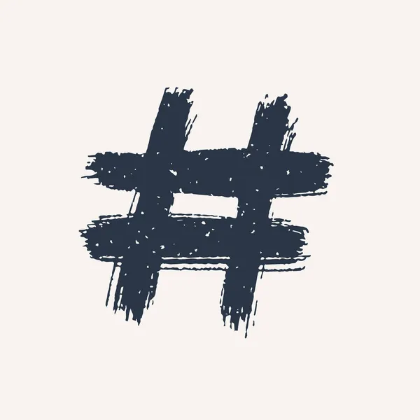 Hashtag, ícone de tag pintado com tinta vetorial no fundo branco. ilustração vetor desenhado à mão. — Vetor de Stock