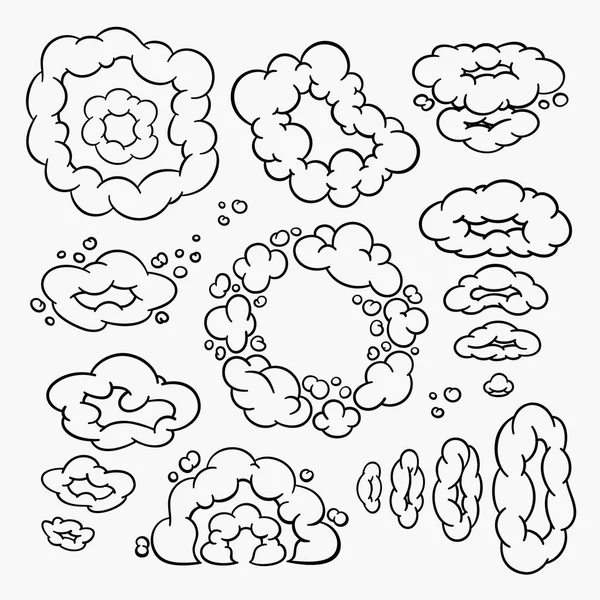 Nuvens em quadrinhos, nuvens vetoriais de desenhos animados em estilo de linha isolado no fundo de luz. — Vetor de Stock