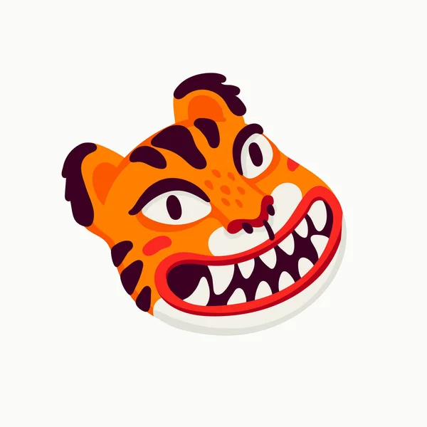 Tiger vetor cabeça, tigre dos desenhos animados engraçado rosto no fundo branco. — Vetor de Stock