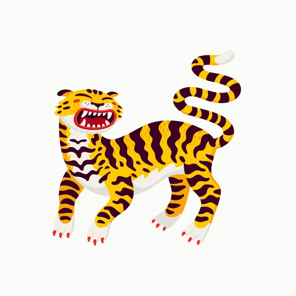 Tiger vector illustration, cartoon yellow tiger - the symbol of Chinese new year. Organic flat style vector illustration on white background. — Stock Vector