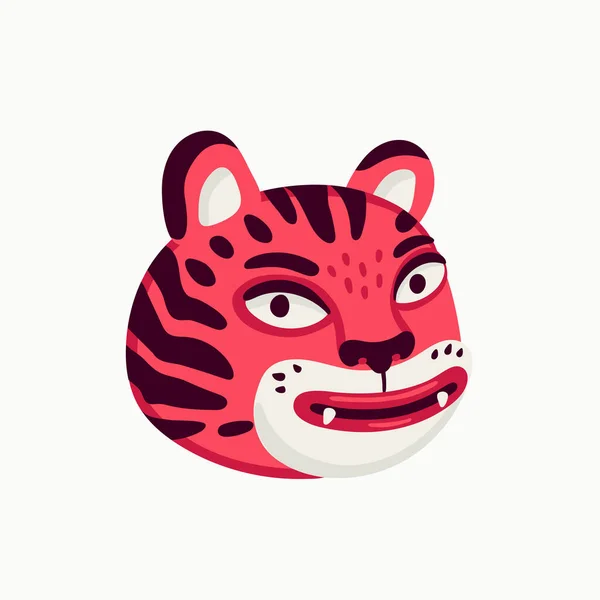 Tiger vetor cabeça, tigre dos desenhos animados engraçado rosto no fundo branco. — Vetor de Stock