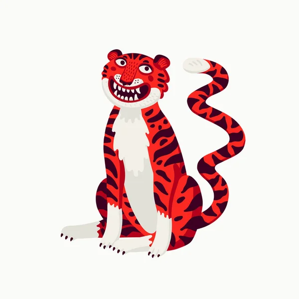 Tiger vector illustration, cartoon red tiger - the symbol of Chinese new year. Organic flat style vector illustration on white background. — Stock Vector