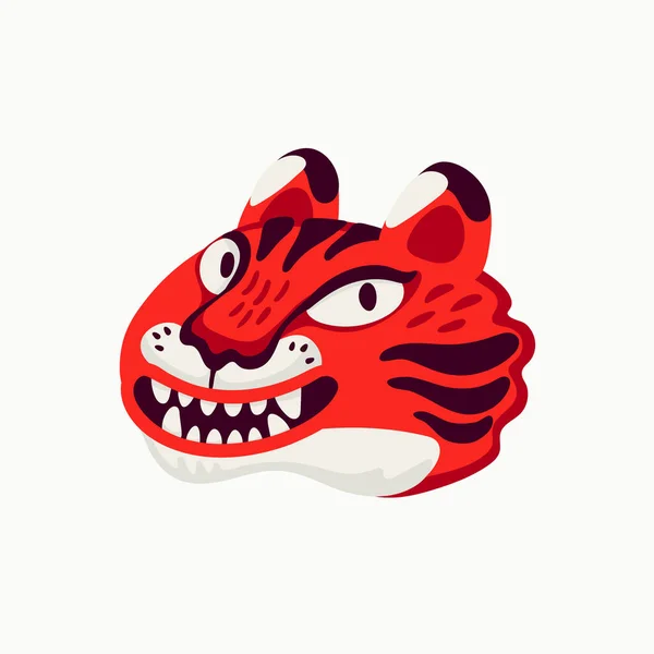 Tiger vector head, cartoon tiger funny face on white background. — Stock Vector