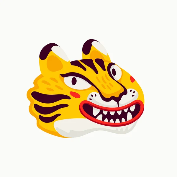 タイガーベクトル頭,白い背景に漫画の虎面白い顔. — ストックベクタ