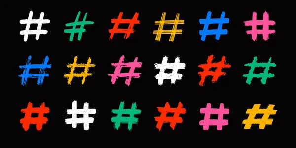 Hashtags Vector Inkt Geschilderd Tag Pictogrammen Witte Achtergrond Handgetekende Vector — Stockvector