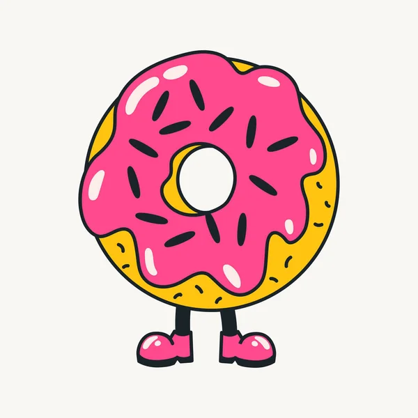 Cartoon Vector Funny Cute Comic Characters Pink Donut Crazy Cartoons —  Vetores de Stock