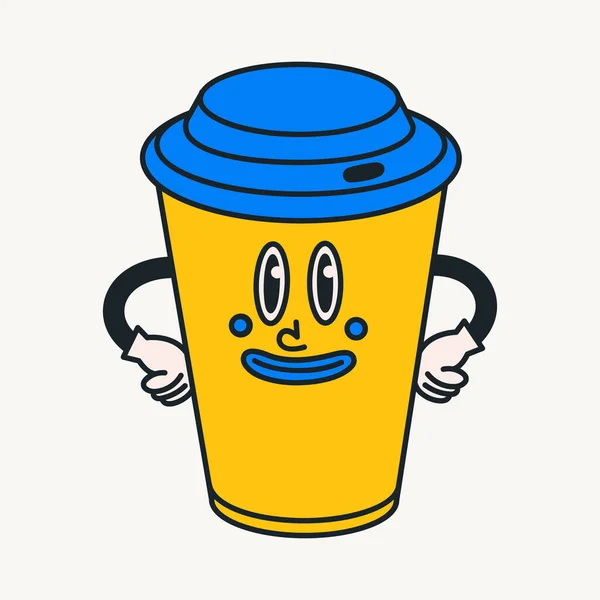 Cartoon Vector Funny Cute Comic Characters Paper Coffe Cup Crazy — Stock Vector