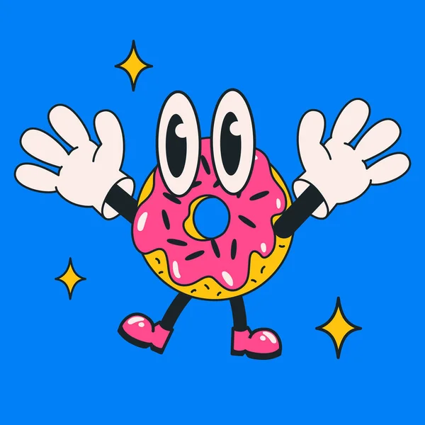 Cartoon vector funny cute donut Comic character. Crazy cartoons Abstract vector collection in trendy retro comic style