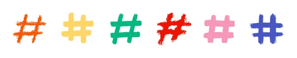Hashtags Vector Inkt Geschilderd Tag Pictogrammen Witte Achtergrond Handgetekende Vector — Stockvector