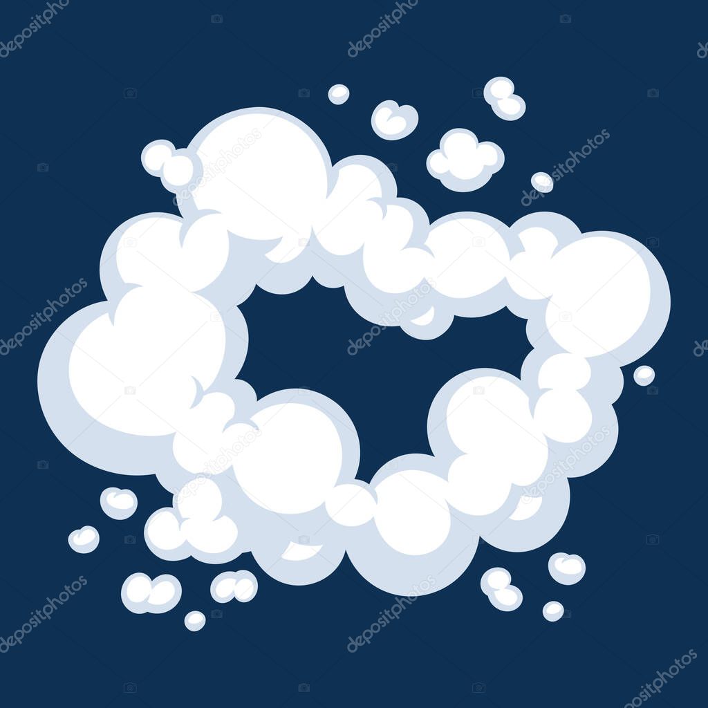 Comic cartoon smoke or cloud, vector speed motion effects isolated on dark blue backdround
