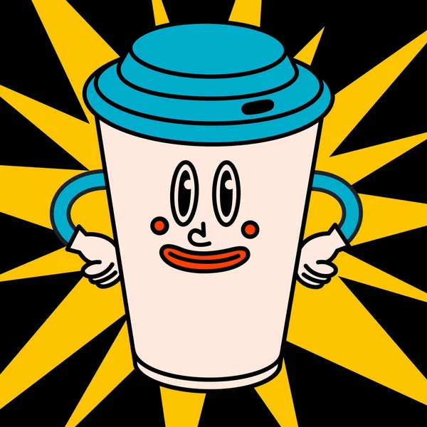 Cartoon Vector Funny Cute Comic Characters Paper Coffe Cup Crazy — Stock Vector