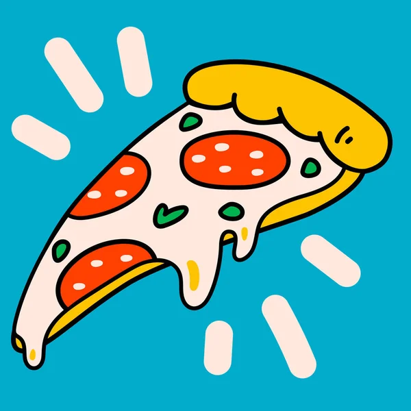 Cartoon Vector Funny Cute Comic Characters Pizza Slice Crazy Cartoons — Vettoriale Stock