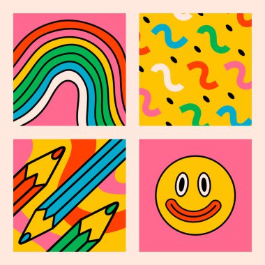 Cartoon vector funny Comic cards. Crazy cartoons Abstract vector collection in trendy retro comic style