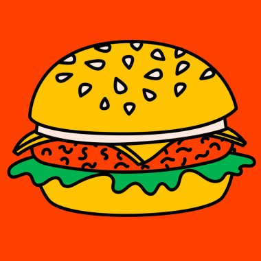 Cartoon vector funny cute Comic characters, burger. Crazy cartoons Abstract vector collection in trendy retro comic style